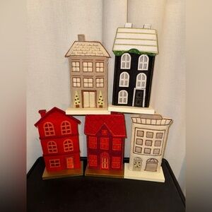 Set of five Wondershop Christmas Holiday Village Felt Decor Houses, 2024